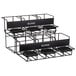 A black metal Bunn 3-tier rack with black text holding rectangular airpots.