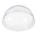 A clear plastic dome lid for a Dart plastic cup.