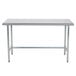 A white rectangular stainless steel work table with metal legs.