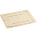 A Cambro 1/2 size plastic food pan with a flat amber lid.