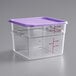 A clear plastic Vigor food storage container with a purple lid.