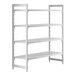 A white metal Cambro Camshelving® Premium unit with 4 vented shelves.