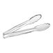 A pair of clear Cambro Lugano plastic tongs with scallop grips.