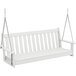 A white wooden POLYWOOD porch swing with chains.