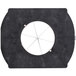 A black square object with a circular metal center.