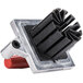 A metal and black Vollrath Redco Wedge pusher with a red plastic handle.