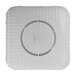 A clear square polycarbonate plate with a circular ring in the middle.