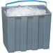 A gray Follett ice storage bin with a blue ice cart.