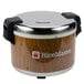 A Town commercial rice warmer with woodgrain finish and lid.