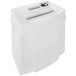 A white paper shredder with a black handle.