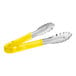 Choice stainless steel scalloped tongs with yellow coated handles.