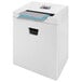 A white HSM Pure 420c shredder with paper in it.