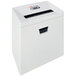 A white rectangular paper shredder with a black panel.