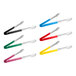 A set of Choice stainless steel tongs with red, blue, green, yellow, black, and white handles.