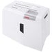 A white HSM ShredStar X8 paper shredder with red buttons.