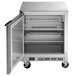 A stainless steel Beverage-Air undercounter freezer with a door open on the left.