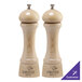 A close-up of a Chef Specialties Windsor Natural Maple pepper mill and salt mill set.