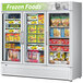 a freezer with frozen foods