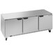 A silver Beverage-Air undercounter refrigerator with three drawers.