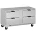 A stainless steel Beverage-Air undercounter freezer with 4 drawers.