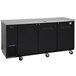 A black and silver Turbo Air Super Deluxe narrow back bar cooler with black doors.