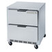 A stainless steel Beverage-Air undercounter freezer with two drawers.