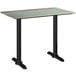 A Lancaster Table & Seating rectangular counter height table with textured black metal top and black metal end plates.