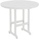 A white POLYWOOD round bar height table with legs.