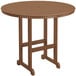 A brown POLYWOOD round bar height table on an outdoor patio.