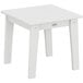 A white POLYWOOD end table with wooden slats on top.