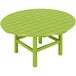 A lime green round POLYWOOD conversation table with a wooden top and legs.