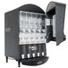 A black Grindmaster beverage dispenser with several bottles inside.