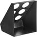 A black plastic flatware organizer with six holes.