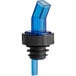 A blue plastic liquor pourer with a black collar.