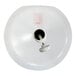 A close-up of a white round object with a metal handle.