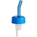 A blue plastic bottle cap with a blue plastic pourer tube.