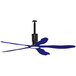 A blue Schwank MonsterFans commercial ceiling fan with a black pole.