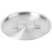 A close-up of a metal Thunder Group pot / pan lid with a metal handle.