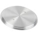 A silver aluminum Thunder Group pot/pan cover with a circular pattern and a hole in the center.