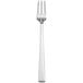 A silver fork with a white background.