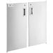 Two white rectangular doors with handles.