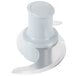 A Robot Coupe white plastic "S" blade assembly with a round edge and cut out handle.