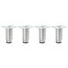 A set of silver metal adjustable legs with holes on the bottom.