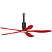 a red ceiling fan with a white light