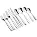 A close-up of an Acopa Monte Bianco stainless steel dinner fork.
