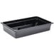 A black plastic Cambro food pan with a lid.