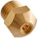 A close-up of a brass threaded nut with a hole.