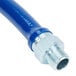 A blue Dormont gas connector hose with a metal nut.