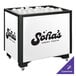A black and white IRP Ice Saver ice box filled with ice cubes.