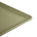 A close-up of an olive green Cambro dietary tray.